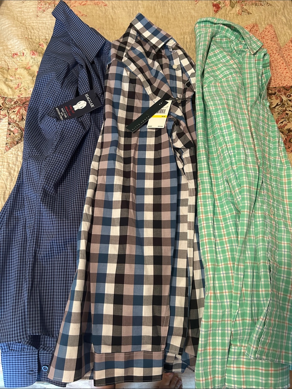 Casual Plaid Long-Sleeve Button-Down Shirts - Blue, Navy & Green Set